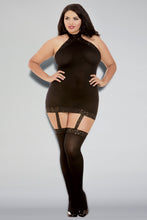 Load image into Gallery viewer, Sheer Dress with Lace Trim, Attached Garters & Thigh High Sheer Stockings