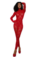Load image into Gallery viewer, Seamless Large Rose Design Fishnet Catsuit Bodystocking