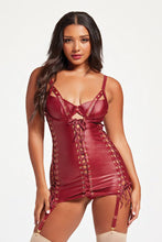 Load image into Gallery viewer, Bold & Seductive Two-Piece Vegan Leather Chemise & Panty Set