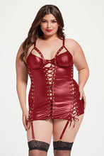 Load image into Gallery viewer, Bold & Seductive Two-Piece Vegan Leather Chemise & Panty Set
