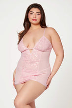 Load image into Gallery viewer, Two Piece Floral Mesh Chemise & G-String Set – Sheer Embroidery Lingerie with Adjustable Straps