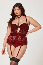 Load image into Gallery viewer, Satin & Lace Rhinestone Bustier Set – Luxurious & Seductive Lingerie