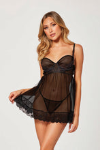 Load image into Gallery viewer, Romantic Lace-Trimmed Tulle Babydoll Set – Flirty & Elegant Lingerie