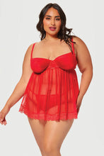 Load image into Gallery viewer, Romantic Lace-Trimmed Tulle Babydoll Set – Flirty & Elegant Lingerie