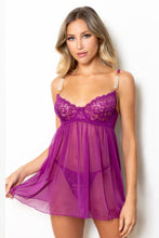 Load image into Gallery viewer, Two Piece Lace & Mesh Babydoll Lingerie Set with Pearl Embellishments – Includes Babydoll & Matching Panty