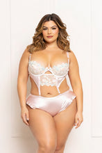 Load image into Gallery viewer, Embroidered Floral Lace and Satin Convertible Teddy Bustier Set – Elegance and Seduction Combined