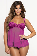 Load image into Gallery viewer, Midnight Whispers 2-Piece Lace & Mesh Babydoll Set