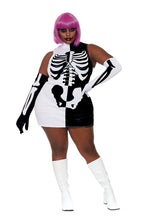 Load image into Gallery viewer, Parti Skeleton Costume – 2 Piece Women’s Halloween Outfit with Printed Dress & Matching Gloves