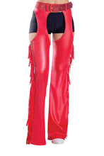 Load image into Gallery viewer, Studded Denier Chaps with Fringe & Matching Glitter Belt – Western Cowgirl Costume