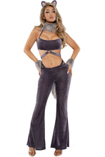 Load image into Gallery viewer, Women's Werewolf Costume, Velvet Detachable Top & Pants Set with Faux Fur Accents, Cutouts, Straps & O-Ring Details, Ear Headband & Fur Cuffs