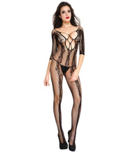 Load image into Gallery viewer, Flower Vines Fishnet Bodystocking with Front Criss-Cross Detail