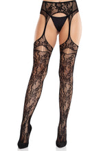 Load image into Gallery viewer, Bloom Net Garter Belt Stockings – Women's Sheer Pantyhose with Attached Garter Belt