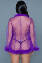 Load image into Gallery viewer, Short Chiffon Robe with Faux Fur Trim – Elegant & Luxurious Loungewear