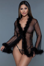 Load image into Gallery viewer, Short Chiffon Robe with Faux Fur Trim – Elegant & Luxurious Loungewear