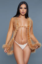 Load image into Gallery viewer, Short Chiffon Robe with Faux Fur Trim – Elegant & Luxurious Loungewear