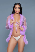 Load image into Gallery viewer, Short Chiffon Robe with Faux Fur Trim – Elegant & Luxurious Loungewear