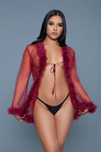 Load image into Gallery viewer, Short Chiffon Robe with Faux Fur Trim – Elegant & Luxurious Loungewear
