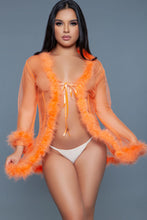 Load image into Gallery viewer, Short Chiffon Robe with Faux Fur Trim – Elegant & Luxurious Loungewear