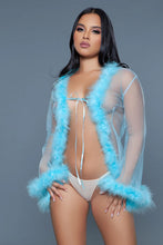 Load image into Gallery viewer, Short Chiffon Robe with Faux Fur Trim – Elegant & Luxurious Loungewear