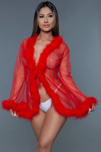 Load image into Gallery viewer, Short Chiffon Robe with Faux Fur Trim – Elegant & Luxurious Loungewear