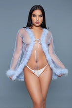Load image into Gallery viewer, Short Chiffon Robe with Faux Fur Trim – Elegant & Luxurious Loungewear