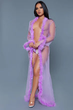 Load image into Gallery viewer, Full Length Chiffon Robe with Faux Fur Trim – Luxurious & Elegant Loungewear