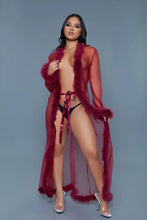 Load image into Gallery viewer, Full Length Chiffon Robe with Faux Fur Trim – Luxurious & Elegant Loungewear
