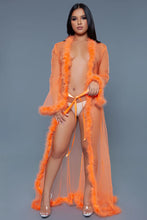 Load image into Gallery viewer, Full Length Chiffon Robe with Faux Fur Trim – Luxurious & Elegant Loungewear