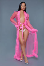 Load image into Gallery viewer, Full Length Chiffon Robe with Faux Fur Trim – Luxurious & Elegant Loungewear