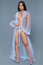 Load image into Gallery viewer, Full Length Chiffon Robe with Faux Fur Trim – Luxurious & Elegant Loungewear
