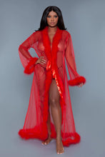 Load image into Gallery viewer, Full Length Chiffon Robe with Faux Fur Trim – Luxurious & Elegant Loungewear