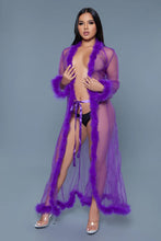 Load image into Gallery viewer, Full Length Chiffon Robe with Faux Fur Trim – Luxurious & Elegant Loungewear