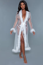 Load image into Gallery viewer, Full Length Chiffon Robe with Faux Fur Trim – Luxurious & Elegant Loungewear