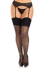 Load image into Gallery viewer, Harmony Wide Top Rhinestone Stockings, Sheer Thigh-high stockings