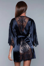 Load image into Gallery viewer, Grace Satin Robe with Lace Panels – Elegant Women’s Loungewear with Sheer Floral Lace & Belt