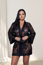 Load image into Gallery viewer, Delia Floral Lace Robe with Satin Trimming