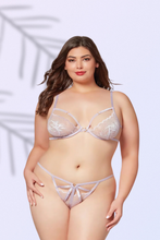 Load image into Gallery viewer, Two-Piece Bra and Panty Set with Heart Ring, Strappy Demi Cup Bra & Sheer Lace Thong