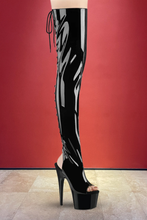 Load image into Gallery viewer, Faux Leather Lace-Up Back Thigh High Boot