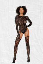 Load image into Gallery viewer, Zebra Fishnet Teddy Bodystocking, Long Sleeves Lingerie Set