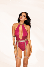 Load image into Gallery viewer, Halter teddy and separate chainmail garter belt