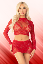 Load image into Gallery viewer, Wildest Dreams Crop Top and Skirt Set, Rhinestone Lingerie Set
