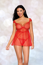 Load image into Gallery viewer, Eyelash lace babydoll and G-string set
