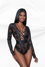 Load image into Gallery viewer, Long sleeves sheer-lace bodysuit