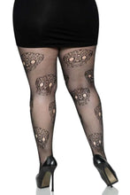 Load image into Gallery viewer, Calavera Plus Lace Skull Fishnet Tights
