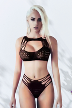 Load image into Gallery viewer, Two-Piece Fishnet Lingerie Set, Mesh Top with Strappy Cutout Panty