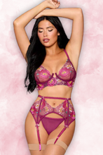 Load image into Gallery viewer, Floral Embroidery Lace Lingerie Set , Three Piece Bra Set
