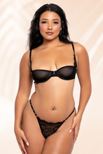 Load image into Gallery viewer, Two-Piece Eyelash Lace & Mesh Bra Set with Rhinestone Straps & Gold Hardware