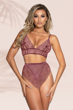 Load image into Gallery viewer, Lace Bralette Set with Peek-a-Boo Cups – Adjustable Straps, Gold Hardware & High-Waisted Panty with Ribbon Tie Back