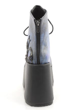 Load image into Gallery viewer, Gothic Platform Ankle Boots with 5 Inch Chunky Heel, 3 Inch Platform, D-Ring Lace-Up Front, Moonlit Cathedral Artwork and Metal Back Zip Closure