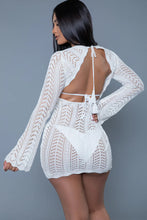 Load image into Gallery viewer, Kinsley Crochet Mini Dress Cover-Up – Bell Sleeve Swimsuit Cover with Open Back & Scalloped Trim